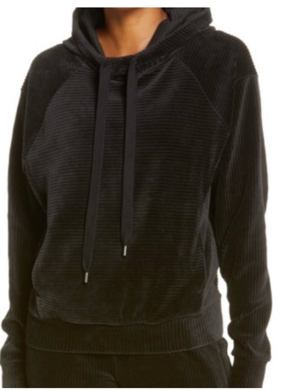Zella Black Ribbed Hooded Pullover